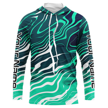 Green White Water Camo Custom Long Sleeve Tournament Fishing, Sun Protection Tournament