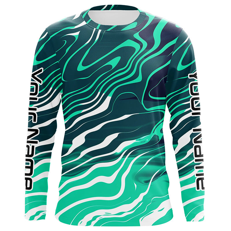Green White Water Camo Custom Long Sleeve Tournament Fishing, Sun Protection Tournament