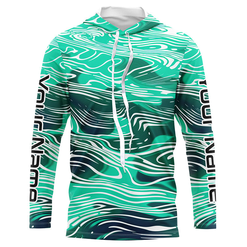 Green Water Camo Custom Long Sleeve Tournament Fishing, Uv Protection Fishing