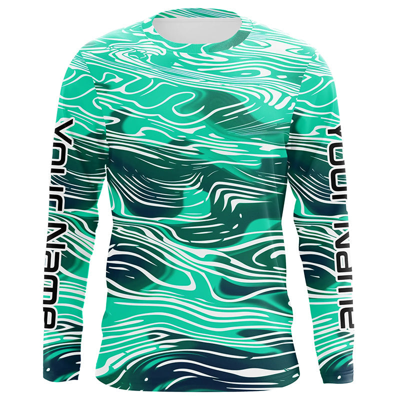 Green Water Camo Custom Long Sleeve Tournament Fishing, Uv Protection Fishing