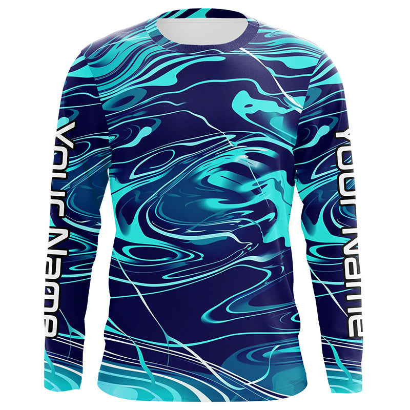 Custom Saltwater Long Sleeve Fishing Uv Protection, Sea Wave Camo Fishing