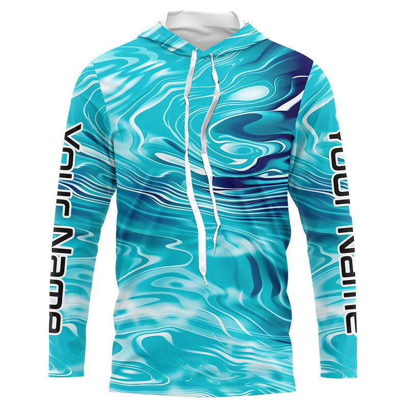 Blue Water Ripple Camo Custom Long Sleeve Performance Fishing, Uv Protection Fishing