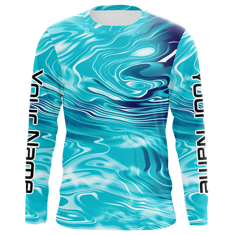Blue Water Ripple Camo Custom Long Sleeve Performance Fishing, Uv Protection Fishing