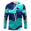 Blue And Green Water Camo Custom Long Sleeve Performance Fishing, Women And Kids