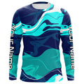 Blue And Green Water Camo Custom Long Sleeve Performance Fishing, Women And Kids