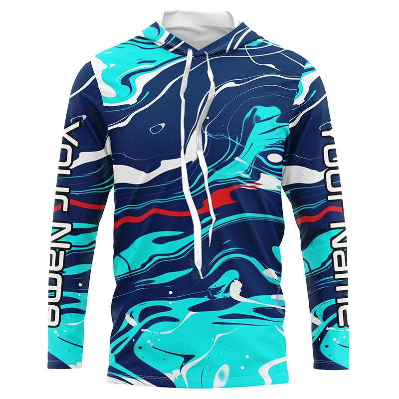 Red, White And Blue Camo Custom Long Sleeve Performance Fishing, Personalized Fishing