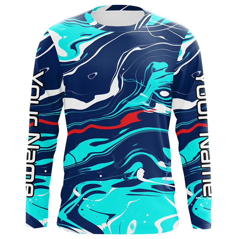 Red, White And Blue Camo Custom Long Sleeve Performance Fishing, Personalized Fishing