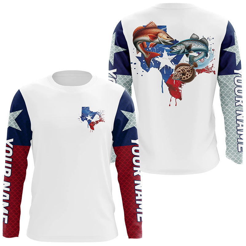 Custom Texas Slam Long Sleeve Fishing, Texas Trio Redfish, Trout, Flounder Fishing