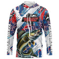 Red, White And Blue Lightning Camo Custom Walleye Long Sleeve Tournament Fishing