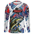 Red, White And Blue Lightning Camo Custom Walleye Long Sleeve Tournament Fishing