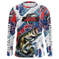 Red, White And Blue Lightning Camo Custom Largemouth Bass Long Sleeve Tournament Fishing