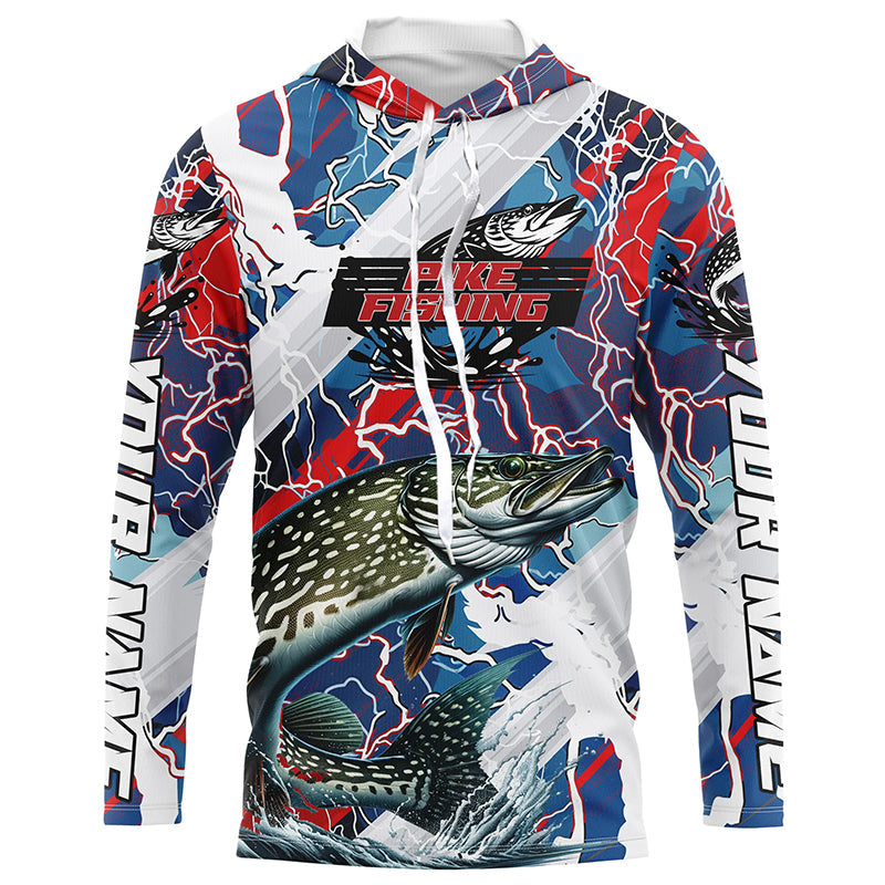 Red, White And Blue Lightning Camo Custom Pike Long Sleeve Tournament Fishing