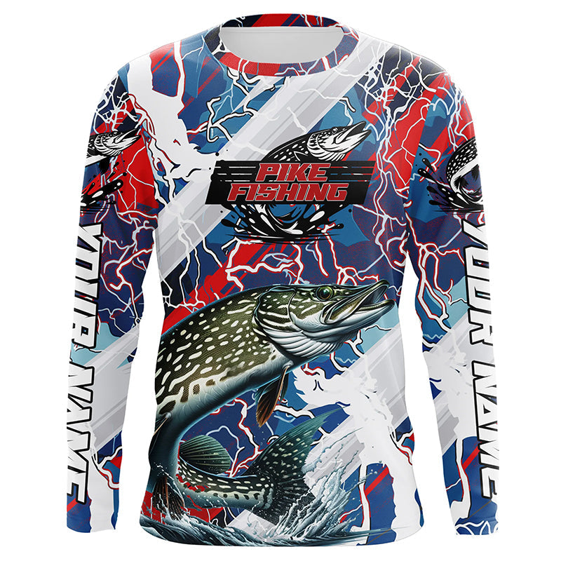 Red, White And Blue Lightning Camo Custom Pike Long Sleeve Tournament Fishing