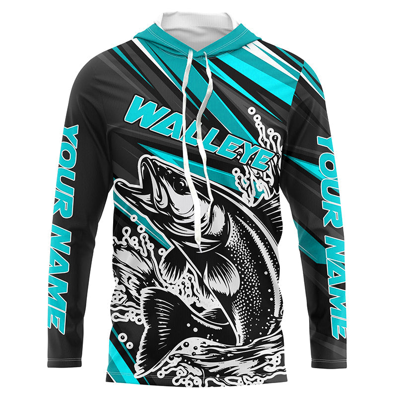 Custom Walleye Fishing, Walleye Long Sleeve Performance Fishing | Teal Blue