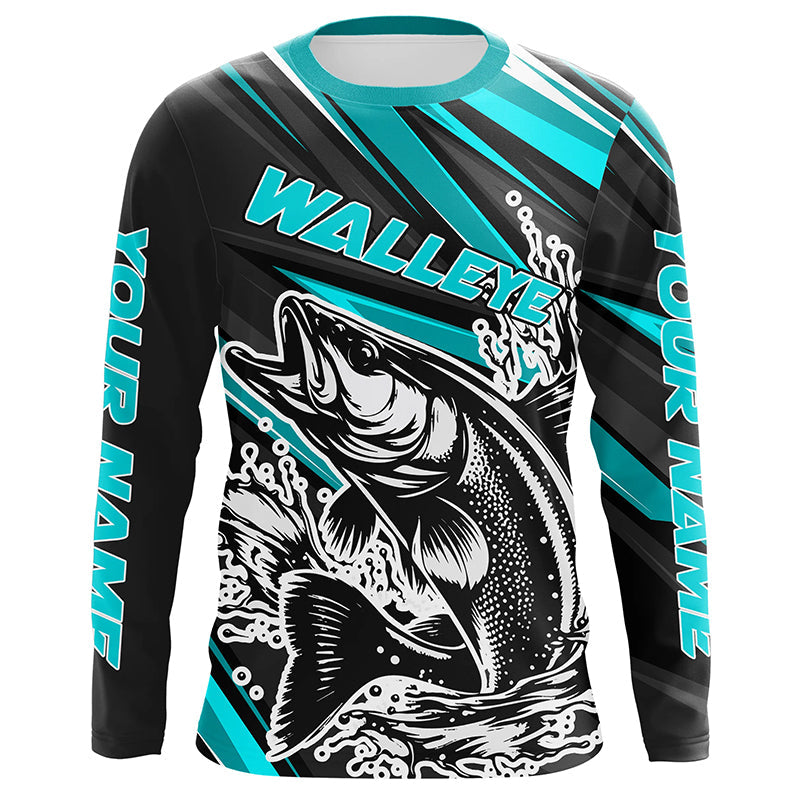 Custom Walleye Fishing, Walleye Long Sleeve Performance Fishing | Teal Blue