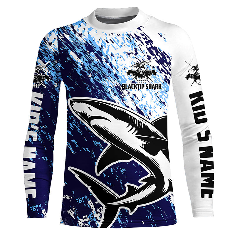 Custom Blacktip Shark Fishing, Shark Fishing Long Sleeve Performance | Blue
