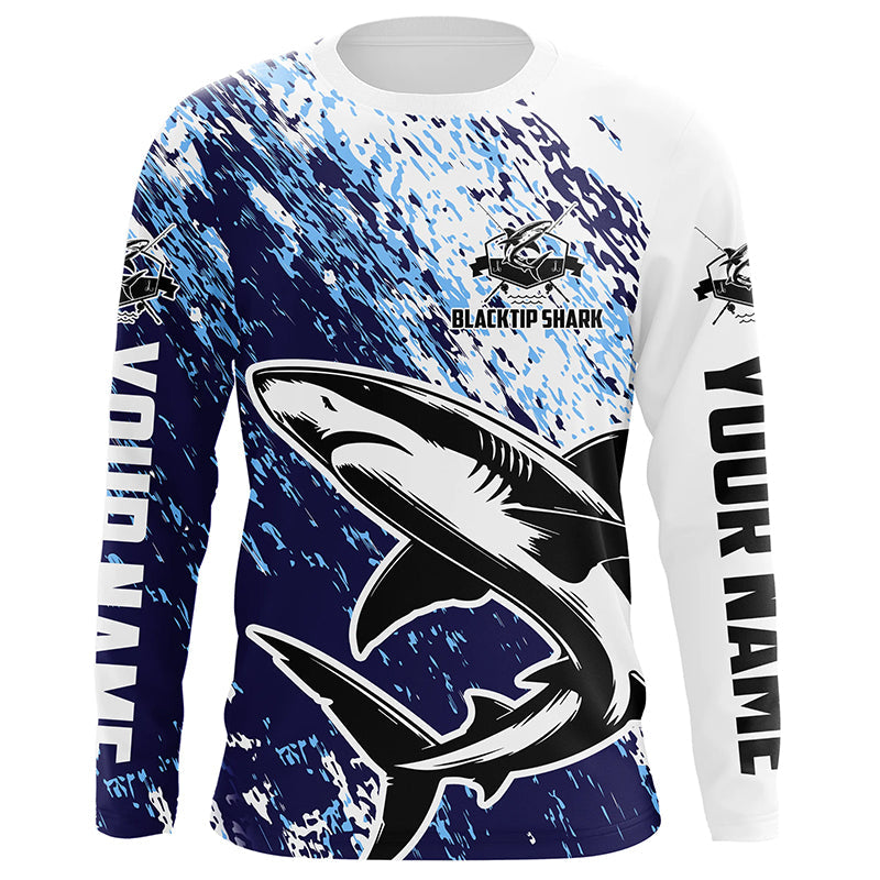 Custom Blacktip Shark Fishing, Shark Fishing Long Sleeve Performance | Blue