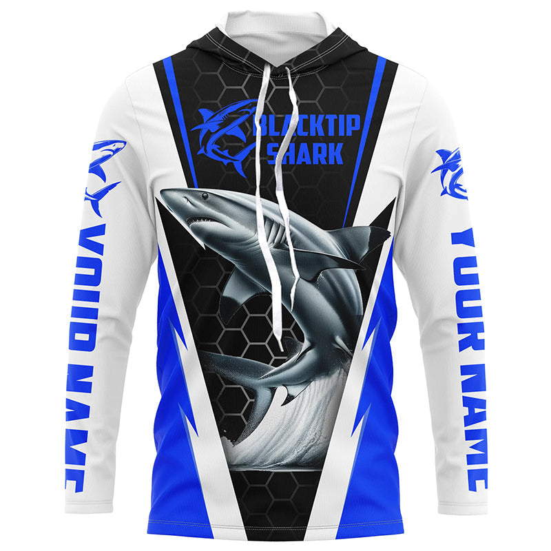 Blacktip Shark Fishing Custom Long Sleeve Performance, Shark Fishing Apparel | Blue