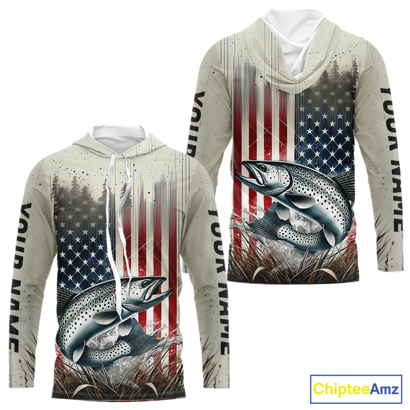 Custom Patriotic US Flag Speckled Trout Fishing T-Shirts, Trout Fishing