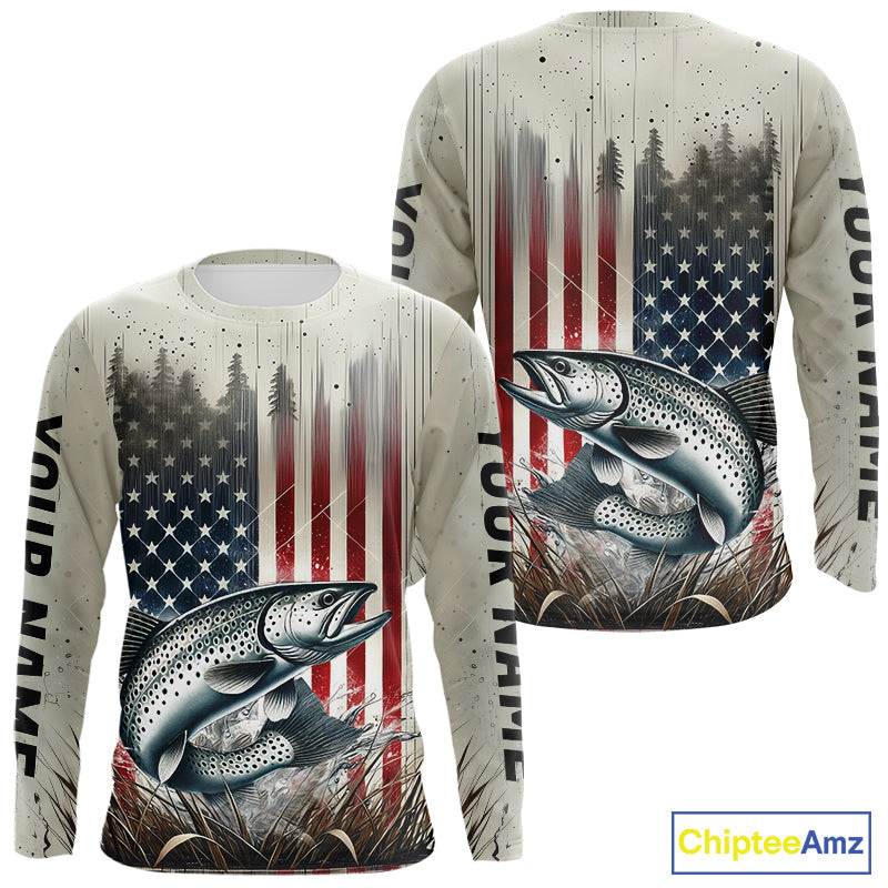 Custom Patriotic US Flag Speckled Trout Fishing T-Shirts, Trout Fishing