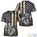 Custom Patriotic Vintage US Flag Catfish Tournament Fishing T-Shirts