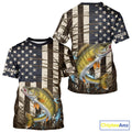 Custom Patriotic Vintage US Flag Walleye Tournament Fishing T-Shirts