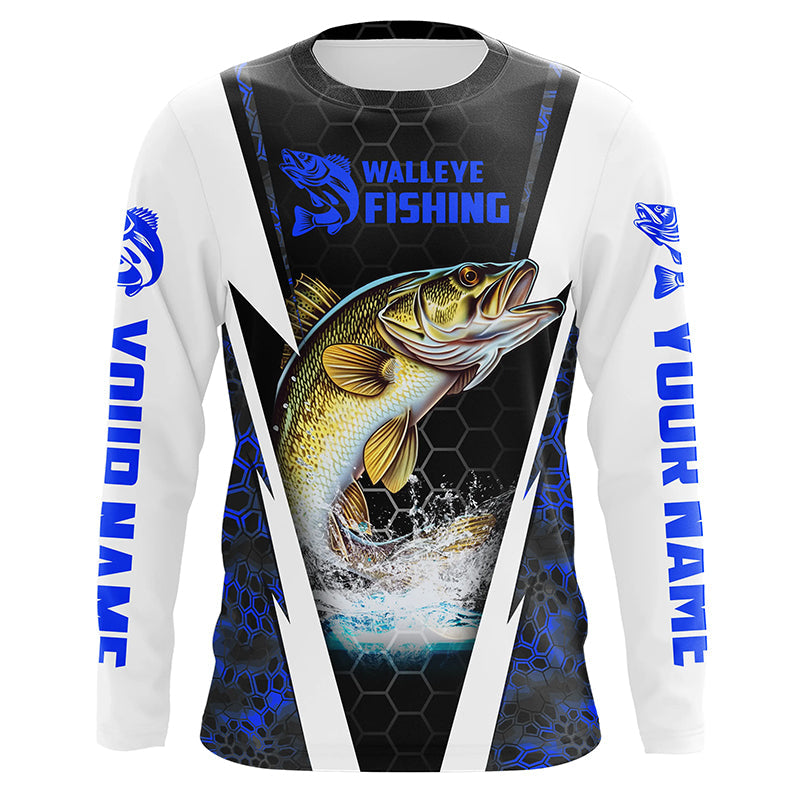 Custom Walleye Fishing, Walleye Long Sleeve Tournament Fishing | Blue Camo