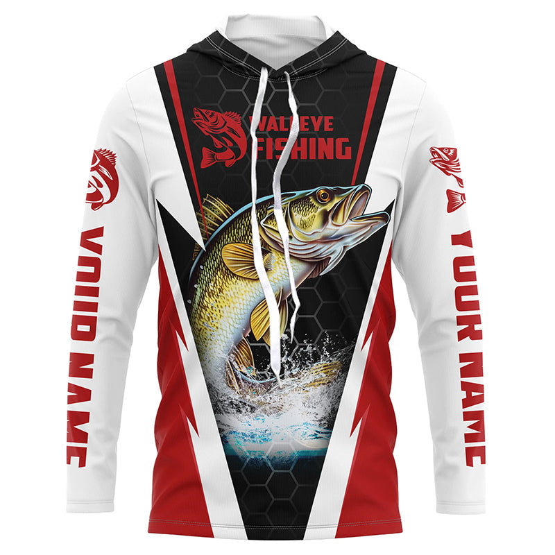 Custom Walleye Fishing, Walleye Long Sleeve Tournament Fishing | Red