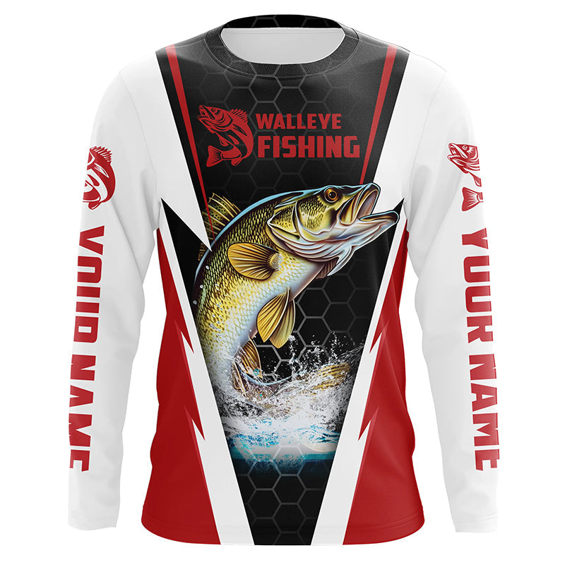 Custom Walleye Fishing, Walleye Long Sleeve Tournament Fishing | Red