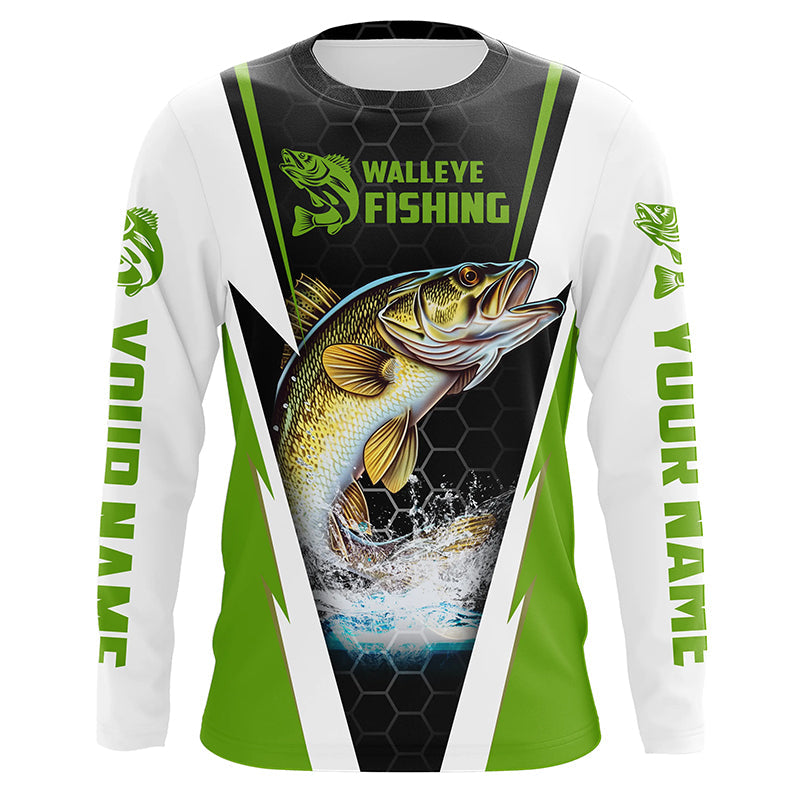 Custom Walleye Fishing, Walleye Long Sleeve Tournament Fishing | Green