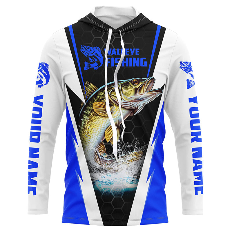Custom Walleye Fishing, Walleye Long Sleeve Tournament Fishing | Blue