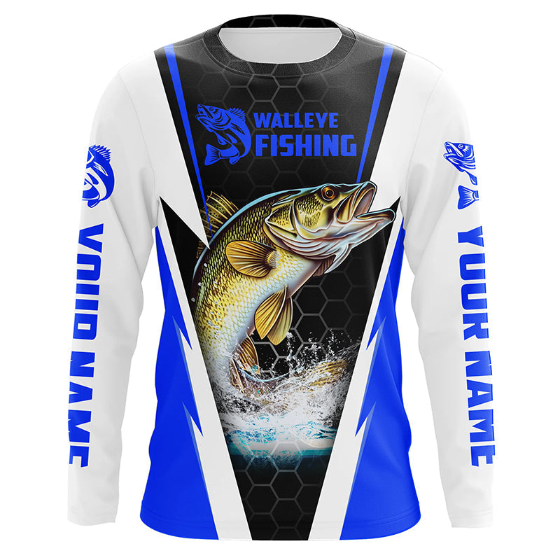Custom Walleye Fishing, Walleye Long Sleeve Tournament Fishing | Blue