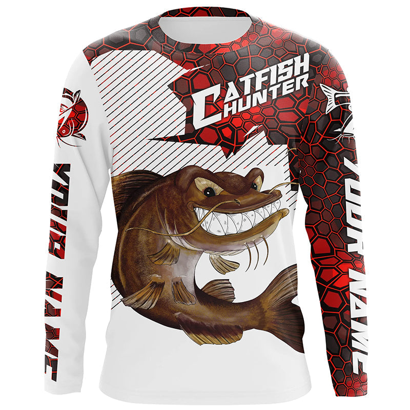 Angry Catfish Custom Long Sleeve Fishing, Catfish Hunter Fishing | Red Camo