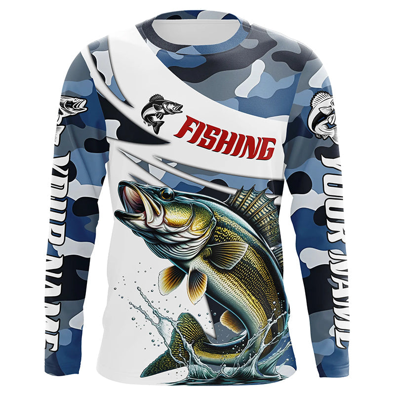 Personalized Walleye Fishing, Camo Walleye Fishing Long Sleeve Tournament