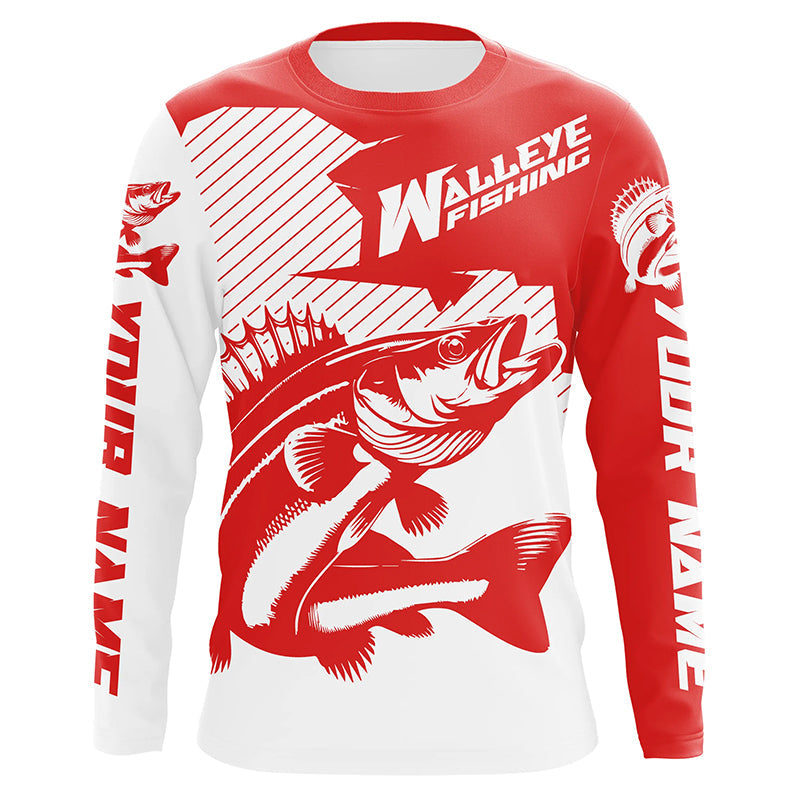 Custom Walleye Fishing, Walleye Fishing Long Sleeve Fishing Tournament | Red
