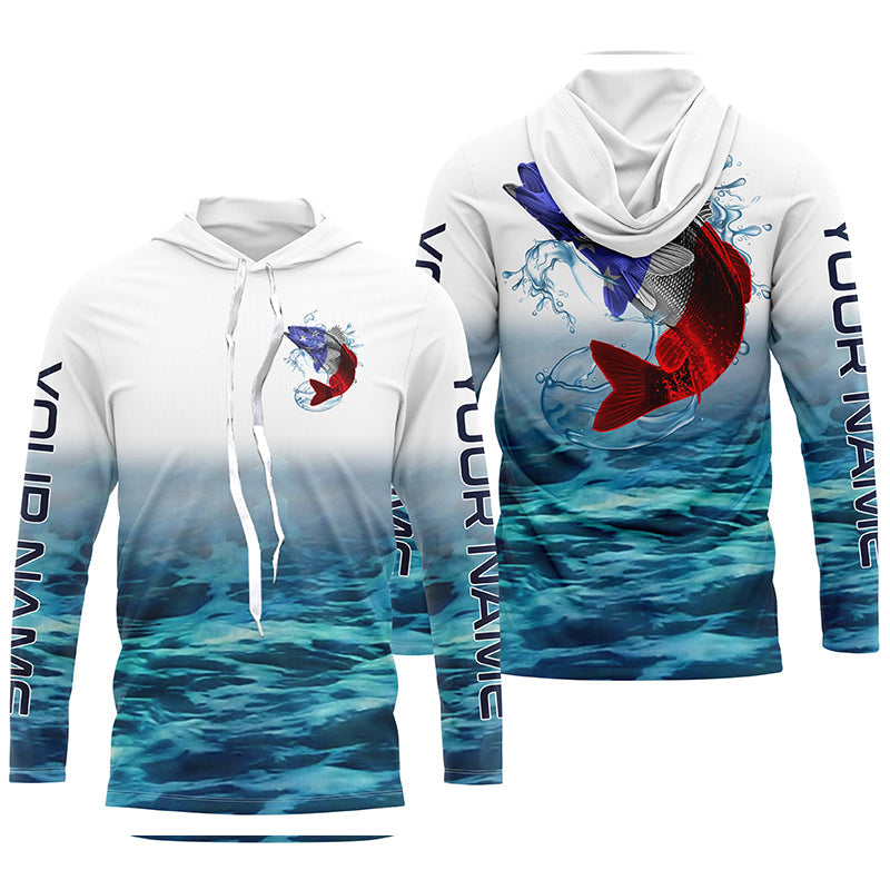 American Flag Walleye Long Sleeve Fishing, Custom Patriotic Walleye Tournament Fishing