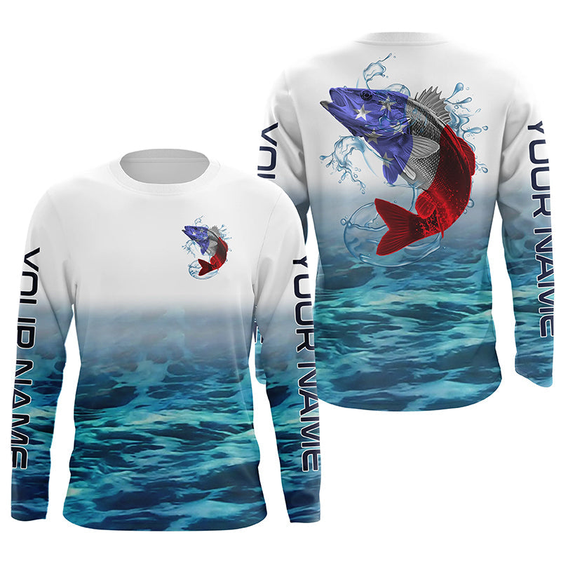 American Flag Walleye Long Sleeve Fishing, Custom Patriotic Walleye Tournament Fishing