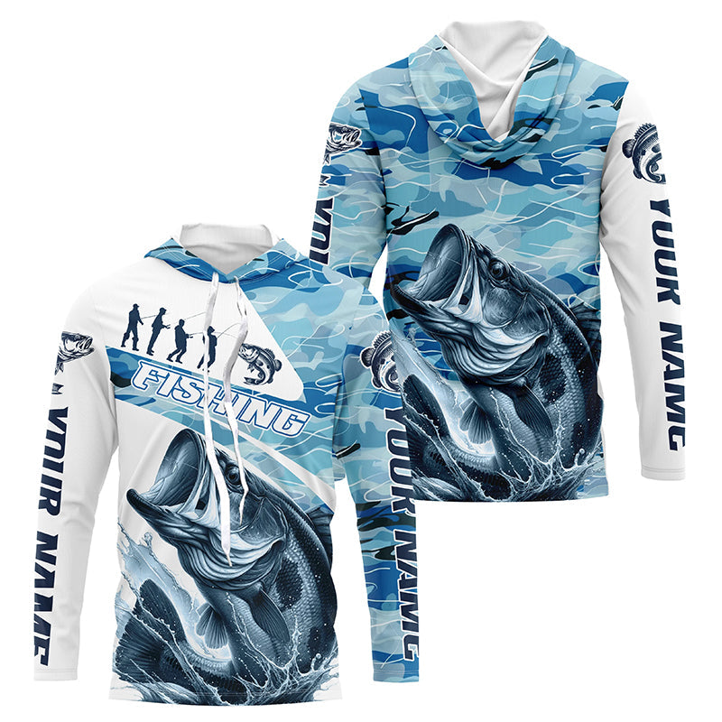 Bass Fishing Custom Long Sleeve Tournament, Blue Camo Bass Fishing For Fisherman