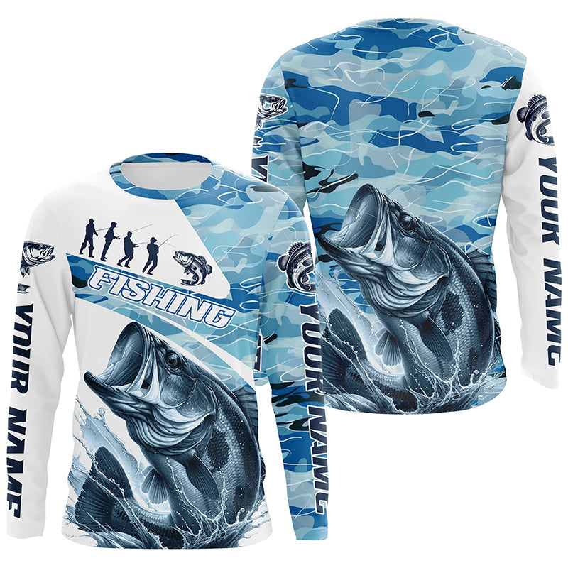 Bass Fishing Custom Long Sleeve Tournament, Blue Camo Bass Fishing For Fisherman
