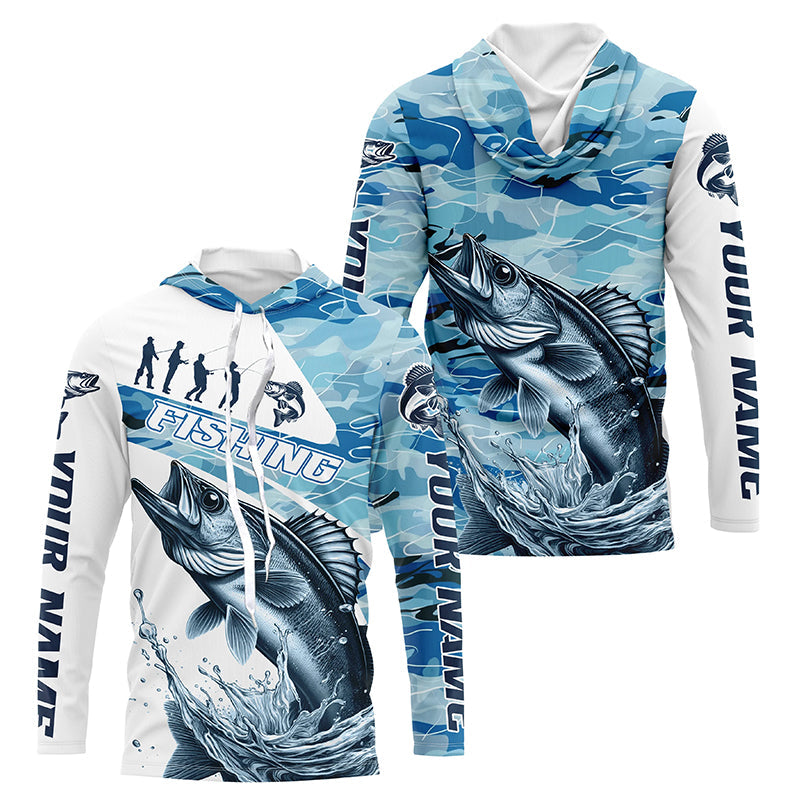 Walleye Fishing Custom Long Sleeve Tournament, Blue Camo Walleye Fishing For Fisherman