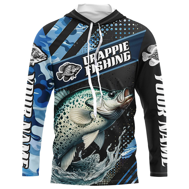 Personalized Blue Camo Crappie Fishing, Crappie Long Sleeve Tournament Fishing