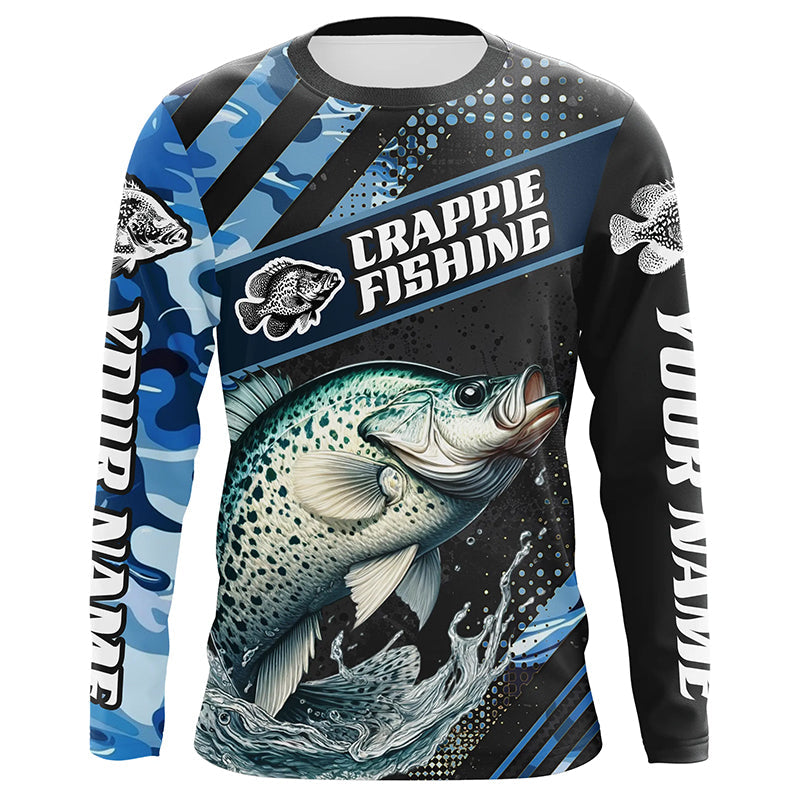 Personalized Blue Camo Crappie Fishing, Crappie Long Sleeve Tournament Fishing