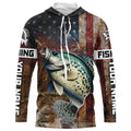 Custom Crappie Long Sleeve Fishing, Patriotic Amerian Flag Crappie Fishing
