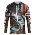 Custom Striped Bass Long Sleeve Fishing, Patriotic Amerian Flag Striper Fishing