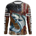 Custom Striped Bass Long Sleeve Fishing, Patriotic Amerian Flag Striper Fishing