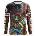 Custom Pike Long Sleeve Fishing, Patriotic Amerian Flag Pike Fishing