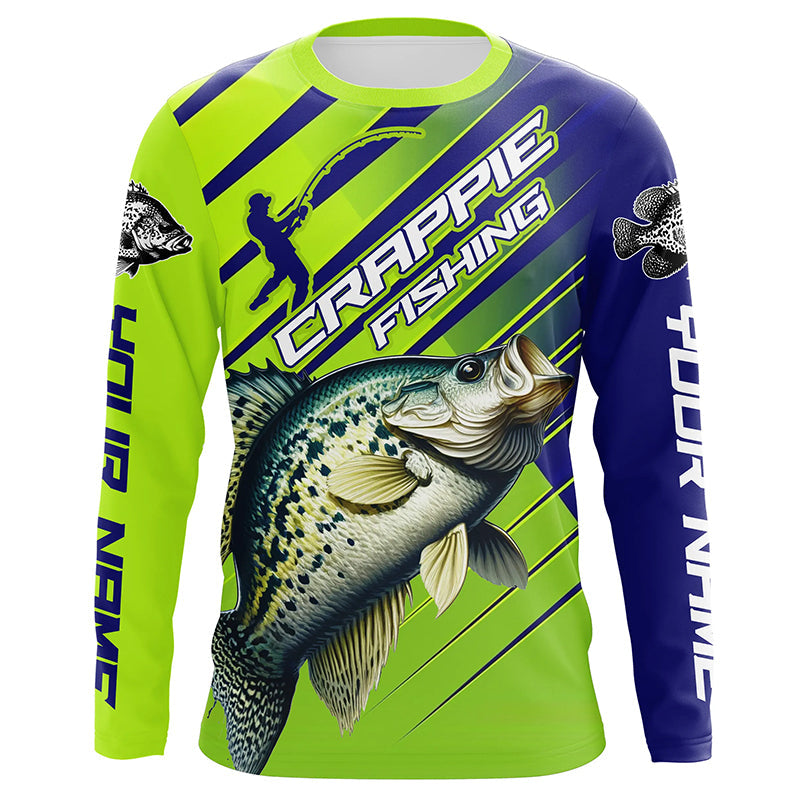 Crappie Fishing Custom Long Sleeve Tournament, Green And Blue Crappie Fishing