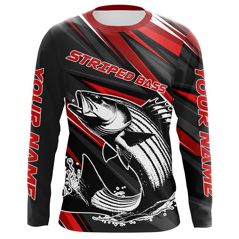 Black And Red Striped Bass Fishing, Custom Striper Long Sleeve Performance Fishing