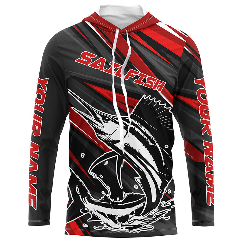 Black And Red Sailfish Fishing, Custom Sailfish Long Sleeve Performance Fishing