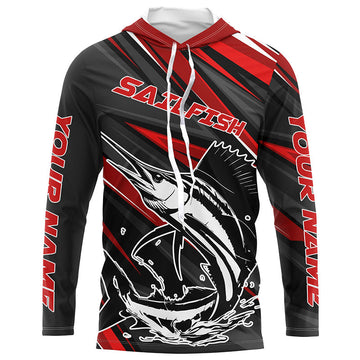 Black And Red Sailfish Fishing, Custom Sailfish Long Sleeve Performance Fishing